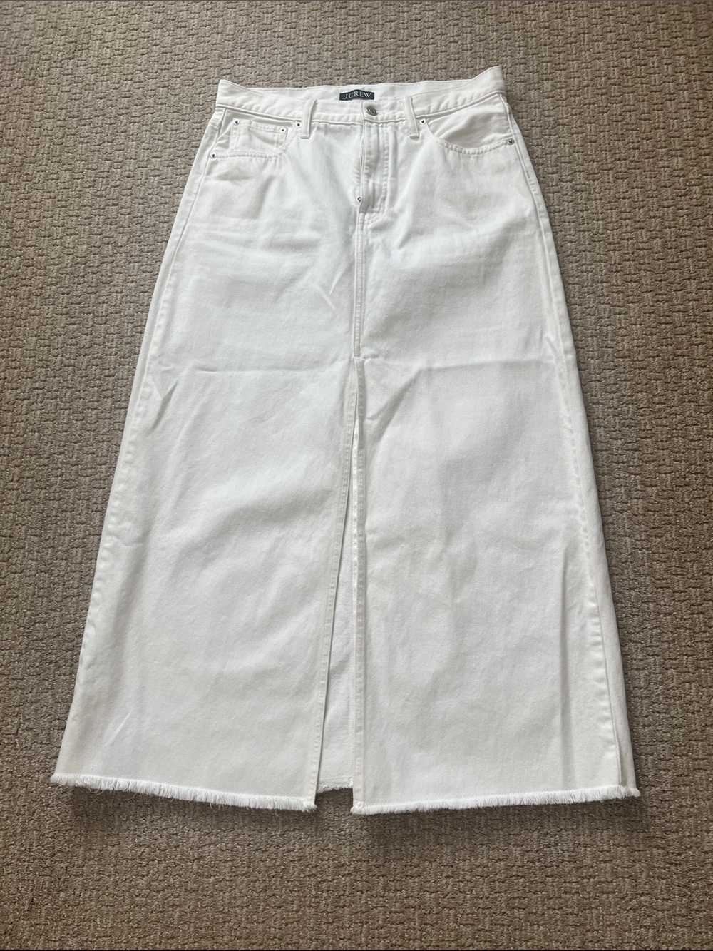 J. Crew White Denim Maxi Skirt with Front Center Slit